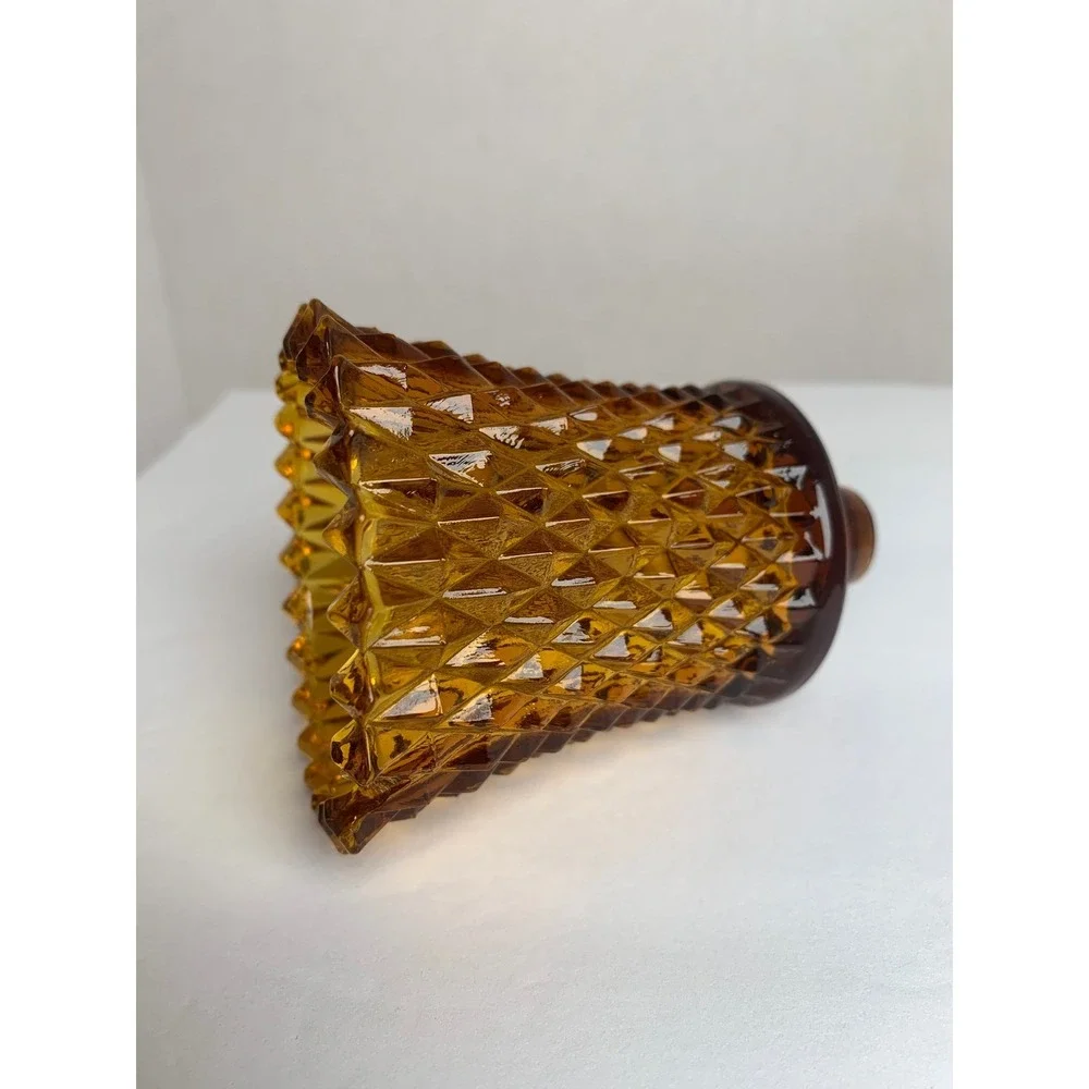 Vintage Amber Glass Diamond Point Hobnail Peg Candle‎ Cup Votive Holder